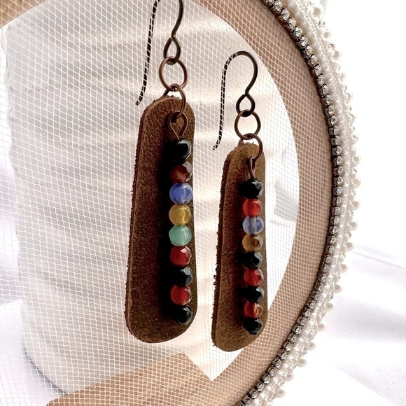 BEADED Leather Earrings - Picture 7 of 13
